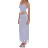 Sequin Crop Top And Low Rise Long Bodycon Skirt Set